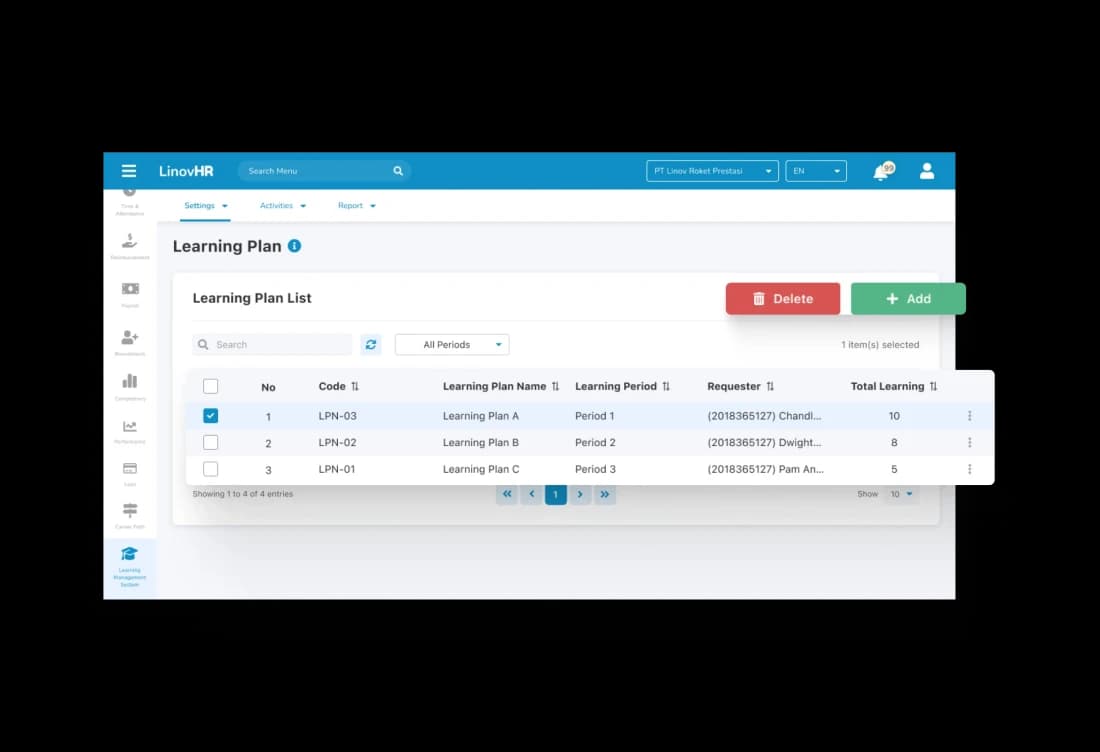 Learning Plan Event LMS LinovHR