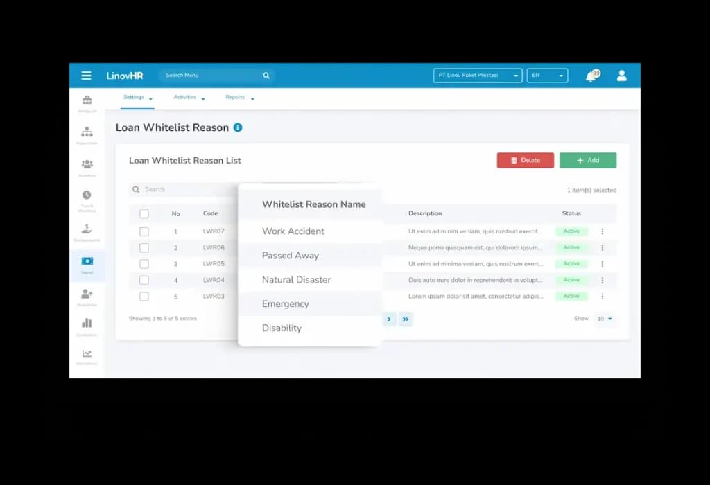 Loan Whitelist Reason LinovHR