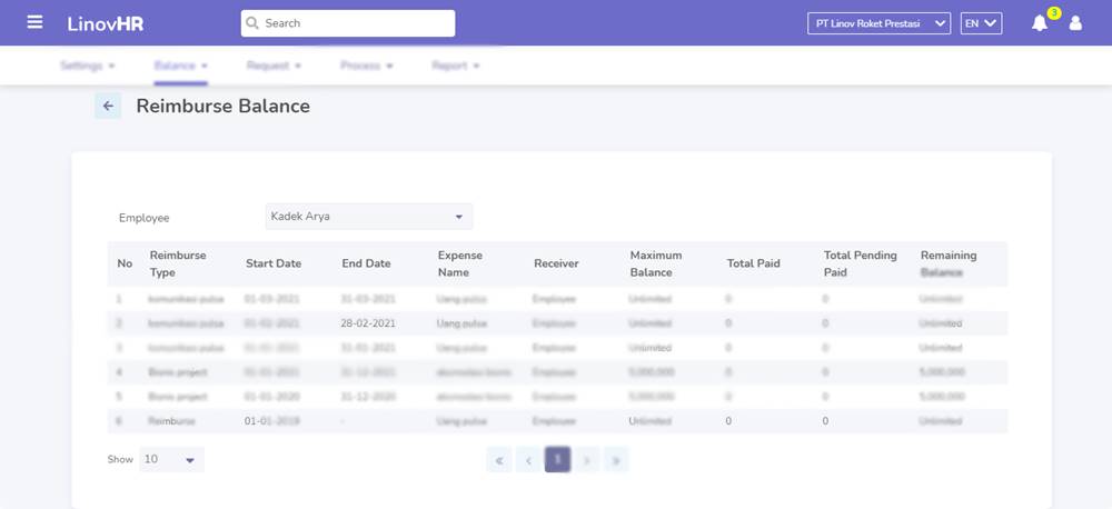 Reimbursement Balance