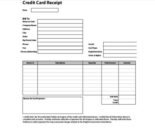 Template Kwitansi Credit Card