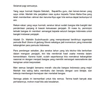 Contoh Pidato Kebangkitan Nasional