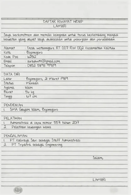 Contoh Daftar Riwayat Hidup Tulis Tangan Yang Baik Dan Benar Bisa Jadi Panduan Sebelum Menulis 0278
