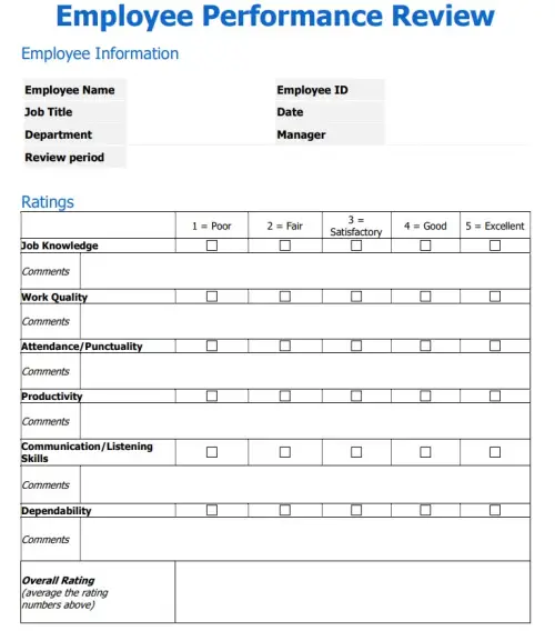 General Employee Performance Evaluation Template