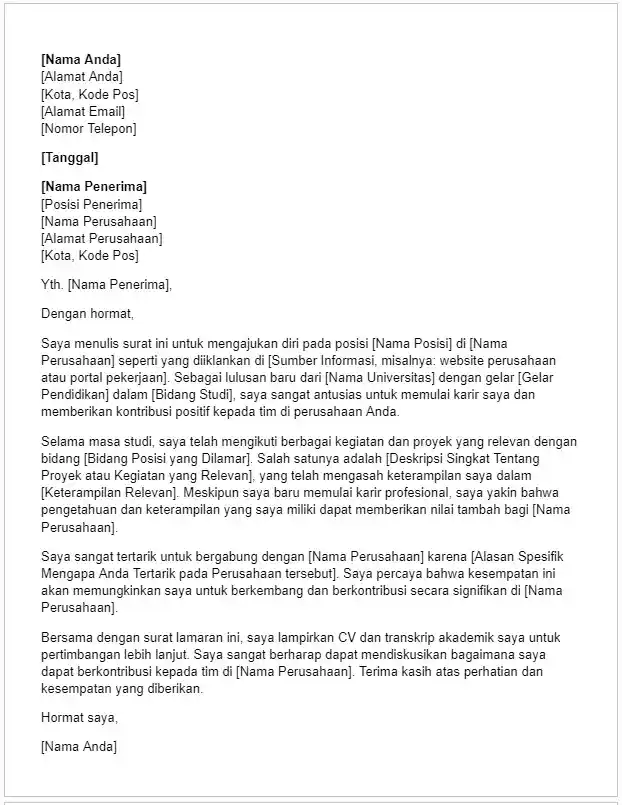 Contoh Surat Lamaran Kerja Indonesia