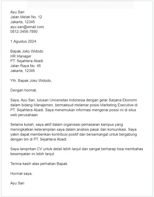 Contoh Application Letter Singkat