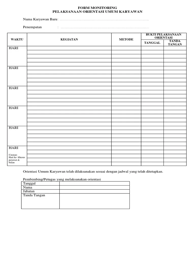 contoh form monitoring karyawan