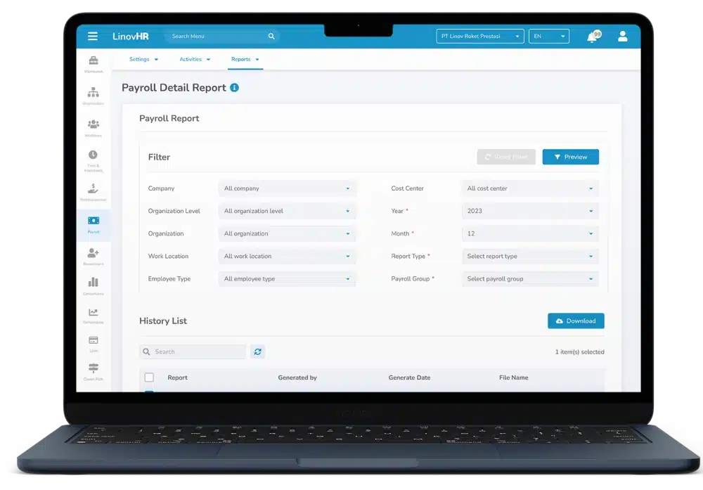 Payroll Detail Report Dashboard LinovHR