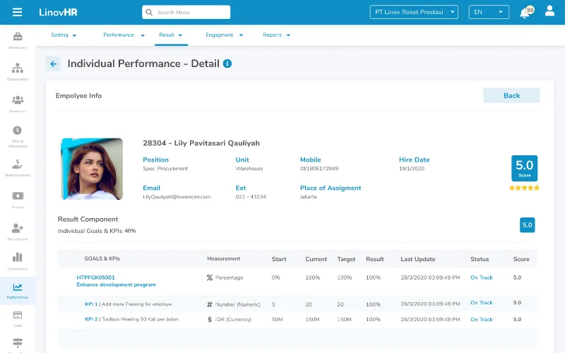 aplikasi KPI untuk mengelona KPI Karyawan dari LinovHR